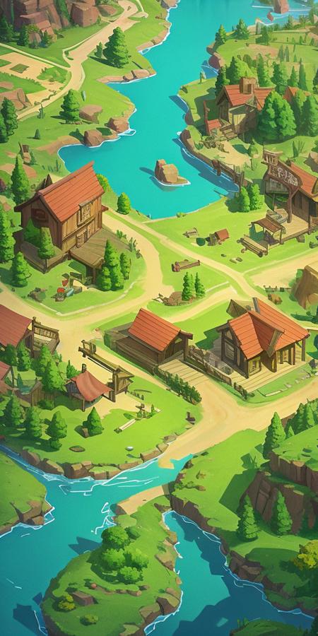 13914-762222472-Concept art, top-down terrain, game scenes, scenery, sign, water, outdoors, stairs, house, tree, building, chimney, door, bridge.png